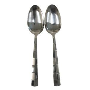 2 International Silver Checkered Frost Soup Spoons Flatware Dishwasher Safe